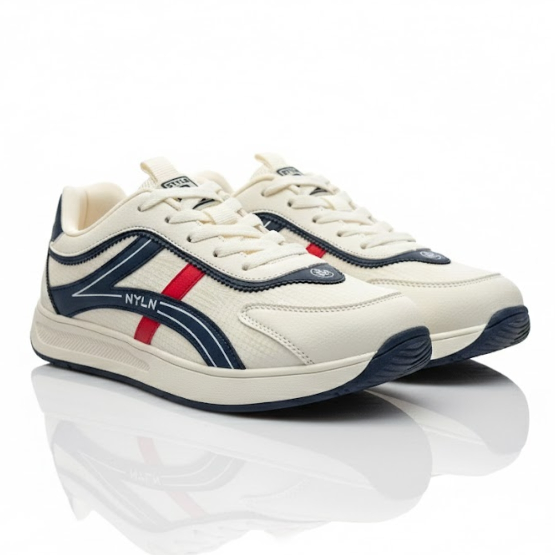 NYLION Retro Sport Sneakers –White with Navy & Red Accents
